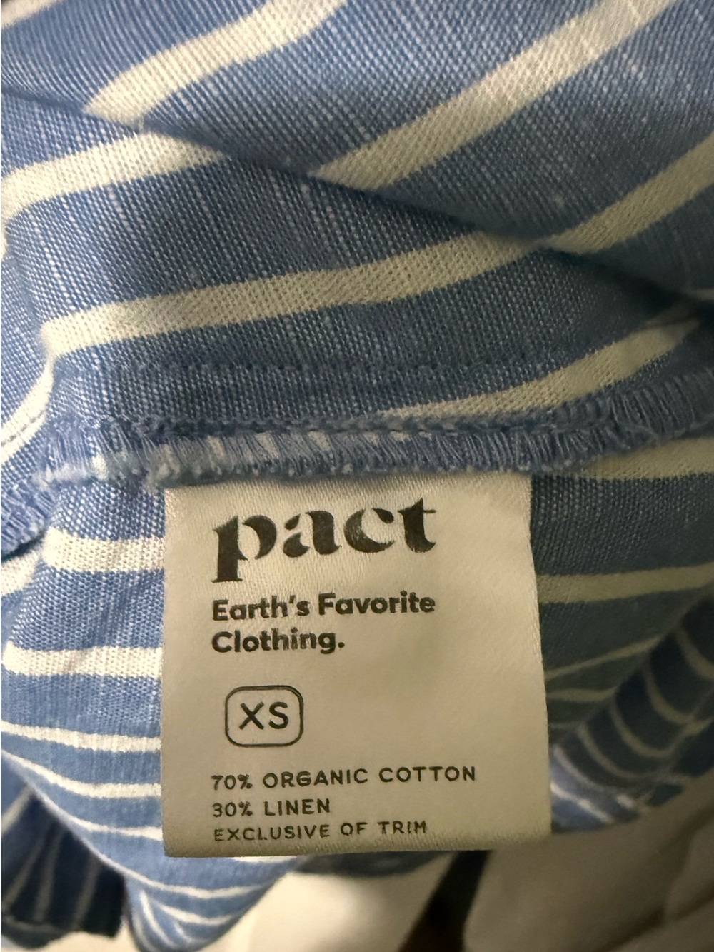 Pact Canopy Linen Blend Striped Button Front Dress Blue White Pockets XS - Picture 6 of 6